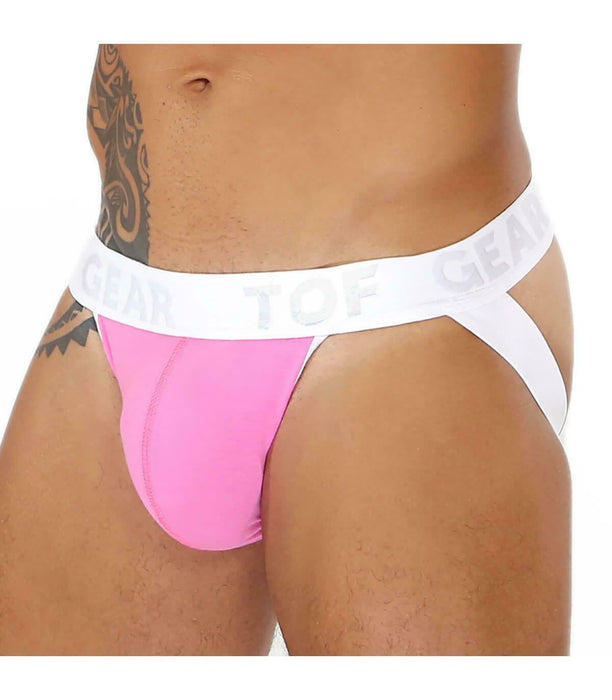 SexyMenUnderwear.com TOF PARIS Alpha Jock Sexy Cut Mens Jockstrap Soft Cotton Jersey Pink & White 12