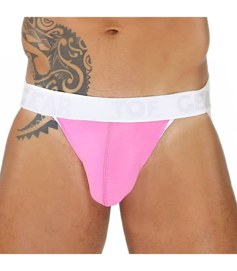 SexyMenUnderwear.com TOF PARIS Alpha Jock Sexy Cut Mens Jockstrap Soft Cotton Jersey Pink & White 9