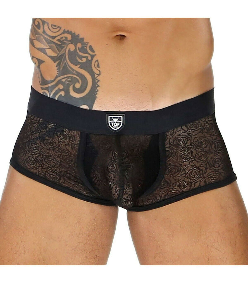 SexyMenUnderwear.com TOF PARIS Boxer BULGE LACE Romantic Sensual Floral lace See Through Black 13