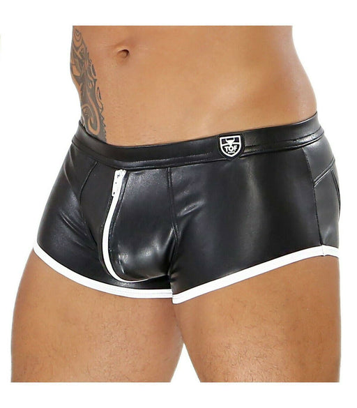 SexyMenUnderwear.com TOF PARIS Boxer FETISH Full Zipper Leather-Look Boxers YKK Zip Black/White 5