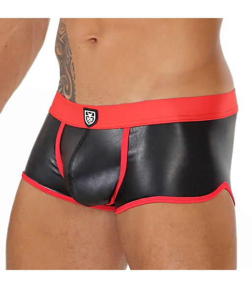 SexyMenUnderwear.com TOF PARIS Boxer FETISH Leatherette MicroFibre Boxers Leather Look Black & Red 11