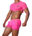 SexyMenUnderwear.com TOF PARIS Crop Top Very Soft Round Collared Shirt Neon Pink 47