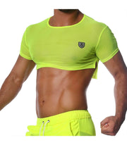 SexyMenUnderwear.com TOF PARIS Crop Top Very Soft Round Collared Shirt Neon Yellow 47