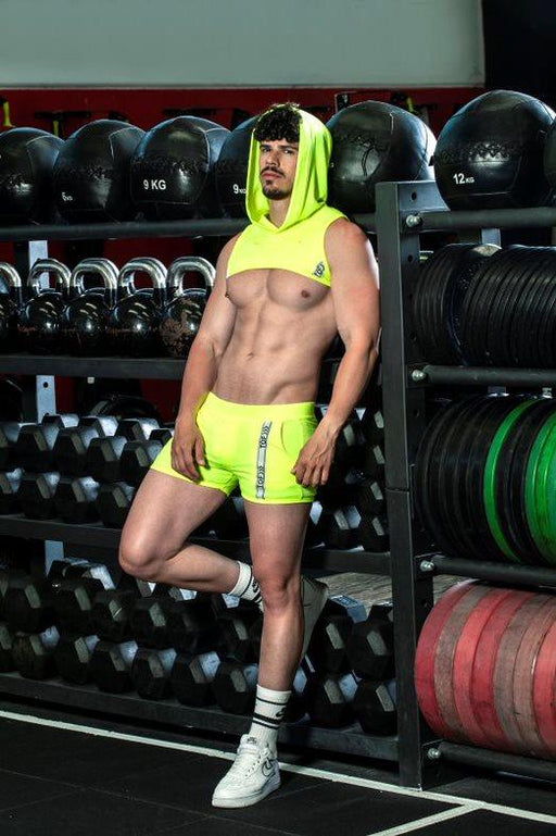 SexyMenUnderwear.com TOF PARIS Gym Shorts Low-Waisted Poly-Cotton Jersay Sport Short Neon Yellow 51