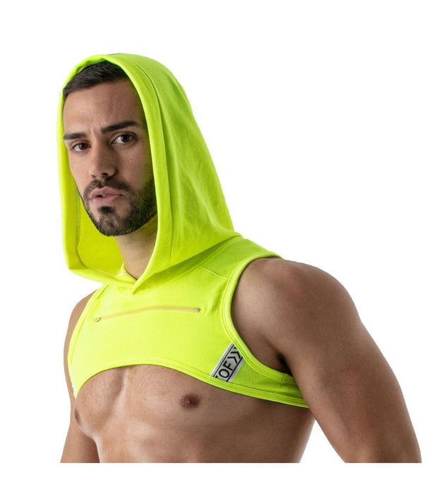 SexyMenUnderwear.com TOF PARIS Hoodie Harness Crop Top Soft Deep Zip Pocket Jersey Shirt Neon Yell 51