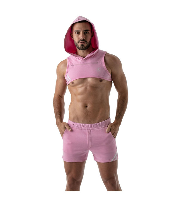 SexyMenUnderwear.com TOF PARIS Hoodie Harness Crop Top Very Soft Deep Zip Pocket Jersey Shirt Pink 51