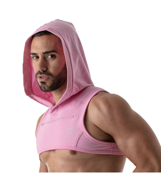SexyMenUnderwear.com TOF PARIS Hoodie Harness Crop Top Very Soft Deep Zip Pocket Jersey Shirt Pink 51