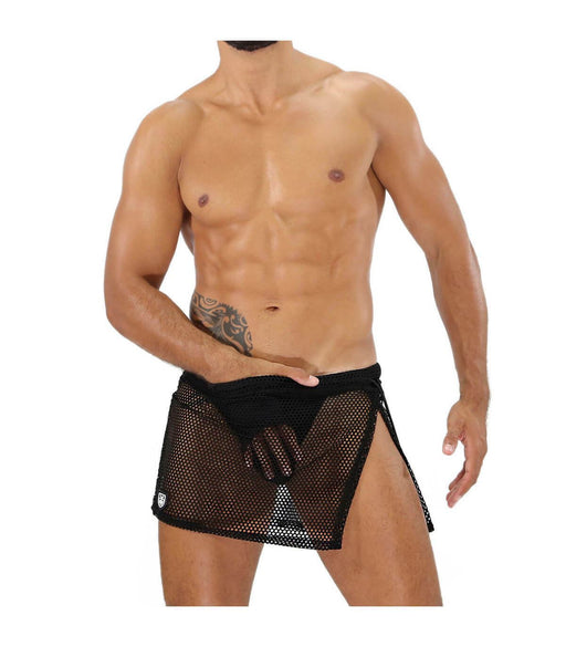 SexyMenUnderwear.com TOF PARIS IBIZA Jock-Skirt Combo a Mesh Sexy Men Skirt Open Jockstrap Black T3