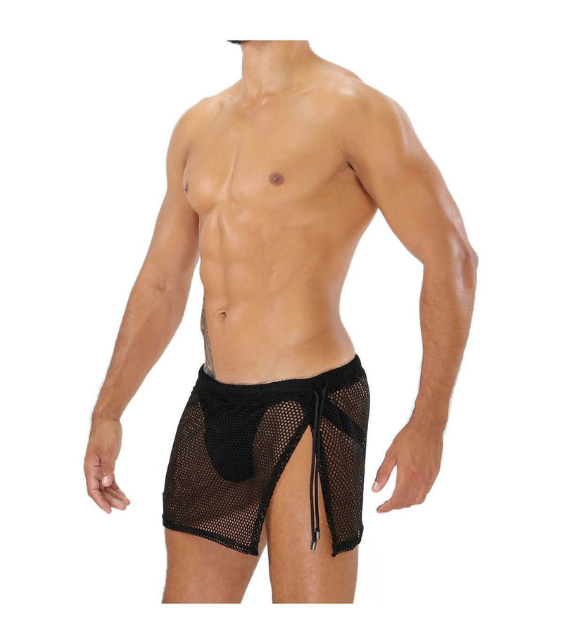 SexyMenUnderwear.com TOF PARIS IBIZA Jock-Skirt Combo a Mesh Sexy Men Skirt Open Jockstrap Black T3