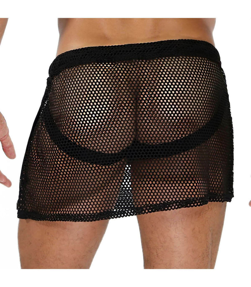 SexyMenUnderwear.com TOF PARIS IBIZA Jock-Skirt Combo a Mesh Sexy Men Skirt Open Jockstrap Black T3