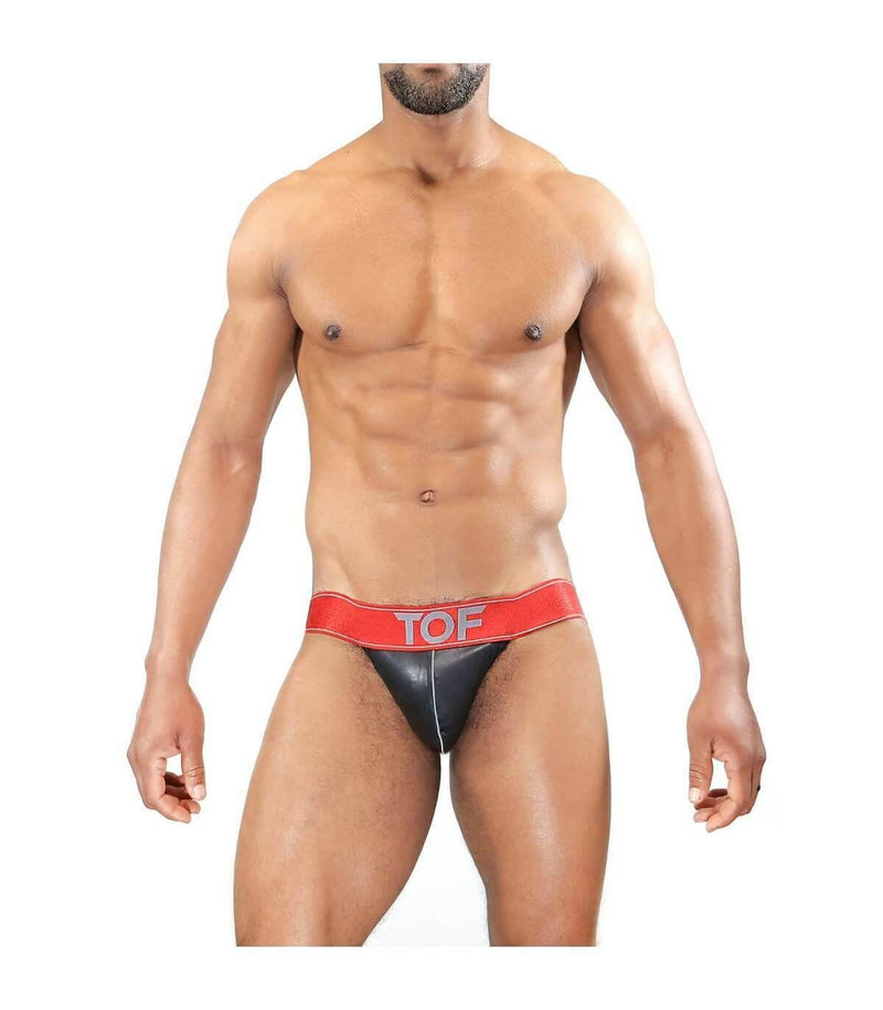 SexyMenUnderwear.com TOF PARIS Jockstrap Fetish Sexy Elastic Jock Bands Leather Look Black & Red 23