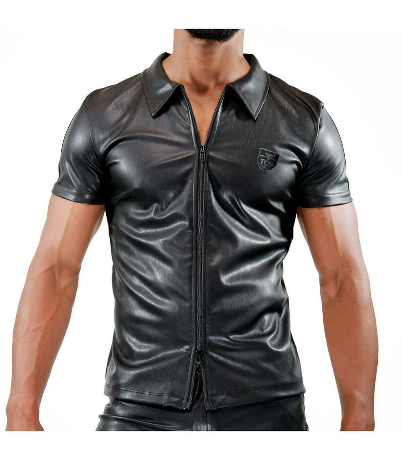 SexyMenUnderwear.com TOF PARIS SHIRT FETISH ZIPPED VEST LEATHER-LOOK JACKETS CHIC TIGHT FIT 25