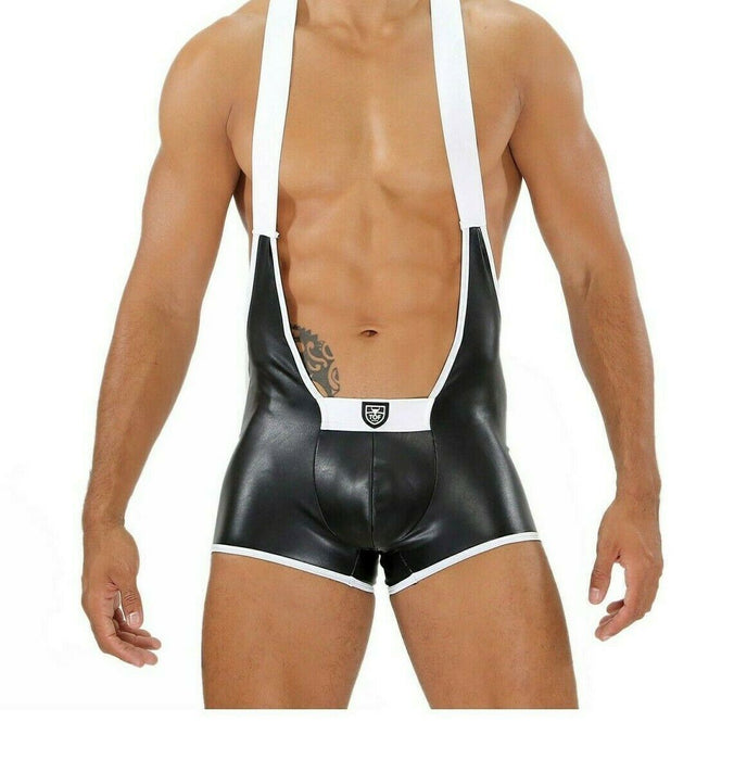 SexyMenUnderwear.com TOF PARIS Singlet BodySuit Fetish One Piece Wrestlers Outfits Leather Effect 2