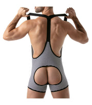 SexyMenUnderwear.com TOF PARIS Singlet BodySuit Stripe Push Up Bottomless Singlets Navy 29