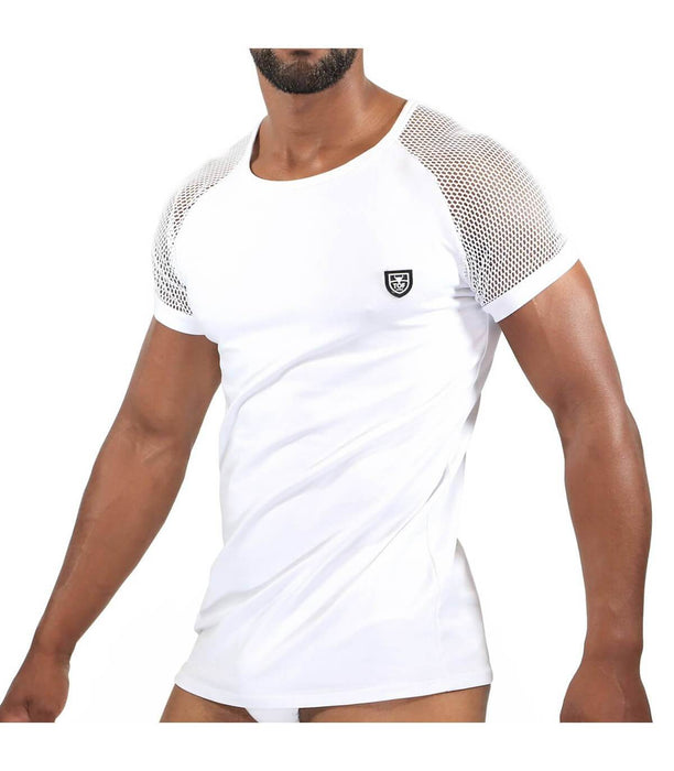 SexyMenUnderwear.com ''TOF PARIS'' T-Shirt Davio Round Neck Lace Raglan Sleeves White 46