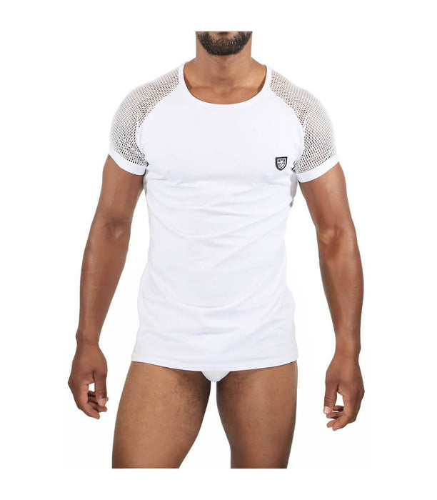 SexyMenUnderwear.com ''TOF PARIS'' T-Shirt Davio Round Neck Lace Raglan Sleeves White 46