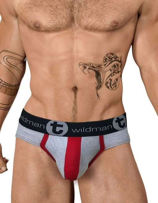 SexyMenUnderwear.com WildmanT Briefs Stretch Cotton Underwear BigBoy Pouch Brief Gray/Red COBR 3