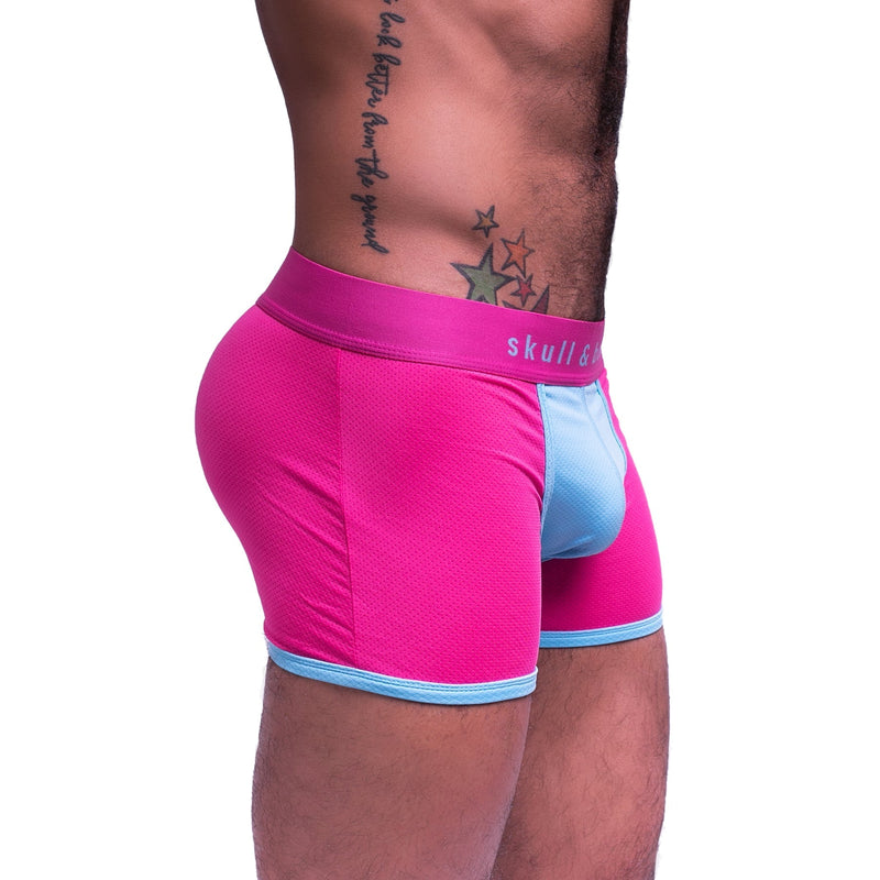 SKULL & BONES Boxer Trunk Sport Mesh Double Layer Fabric Gusset Neon Pink 12