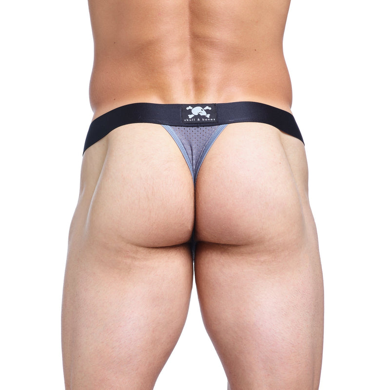 SKULL & BONES Mesh Thong Performance Contour Pouch Sport Thongs Gunmetal Gray 9