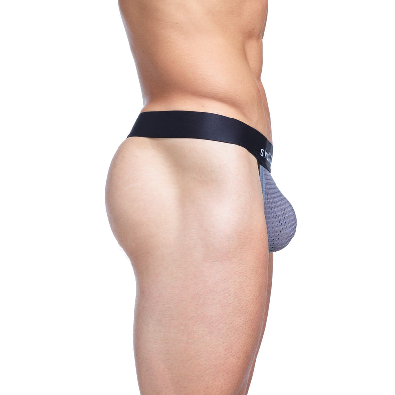 SKULL & BONES Mesh Thong Performance Contour Pouch Sport Thongs Gunmetal Gray 9