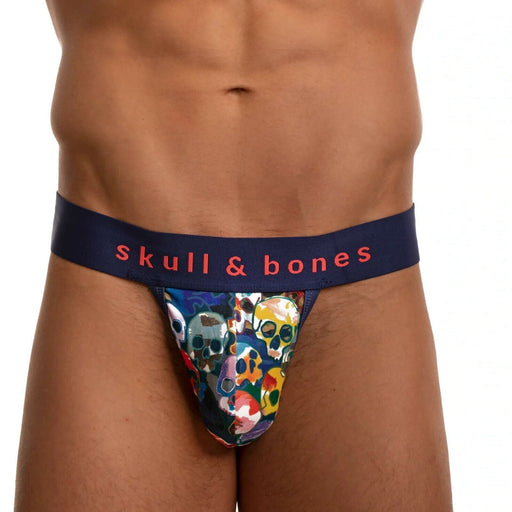 SKULL & BONES Mosaic Skulls Thong Splatter 2-Layer Gusset Comfort Thongs 19