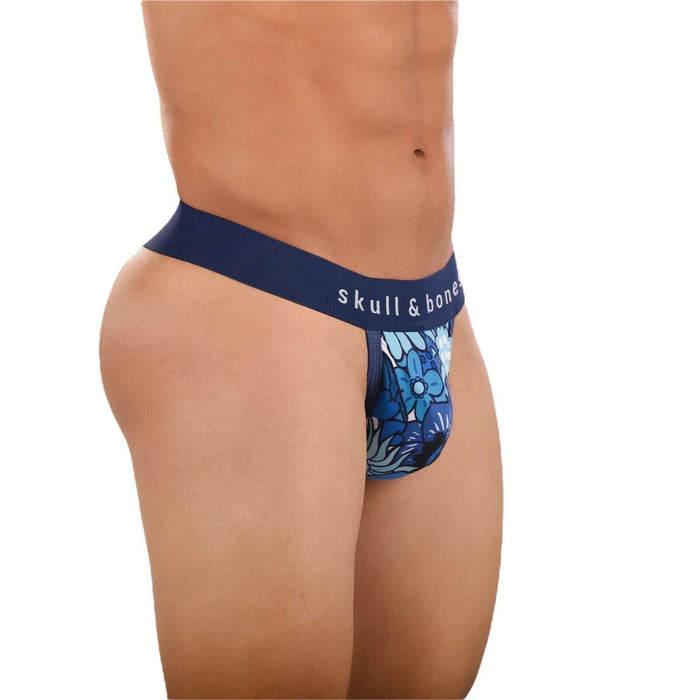 SKULL & BONES Night Bloom Thongs 2-Layer Contoured Pouch Floral Blue Thong 19