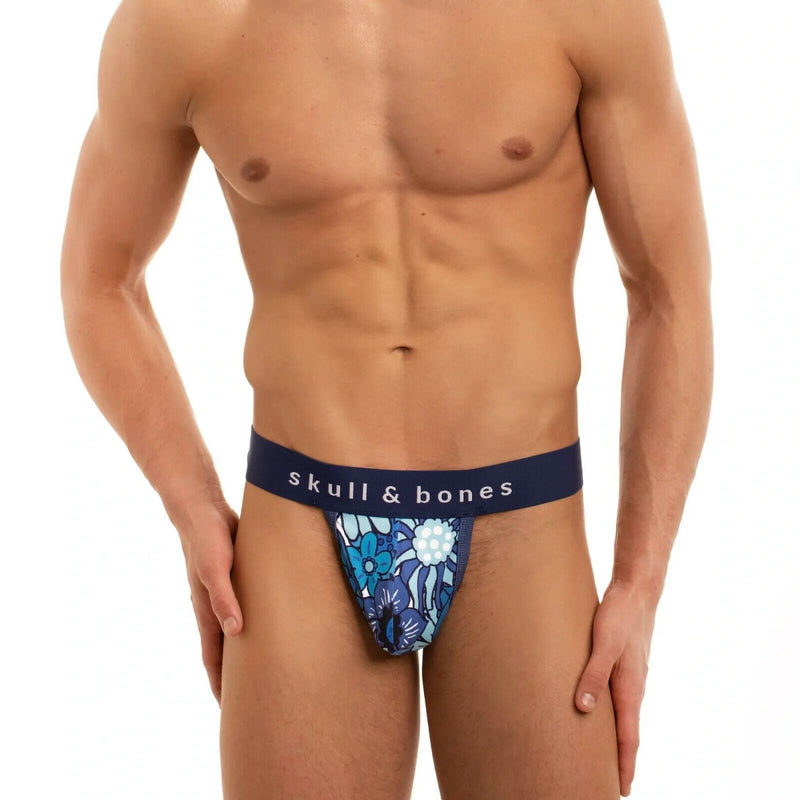 SKULL & BONES Night Bloom Thongs 2-Layer Contoured Pouch Floral Blue Thong 19