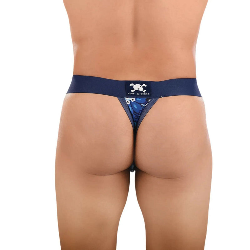 SKULL & BONES Night Bloom Thongs 2-Layer Contoured Pouch Floral Blue Thong 19