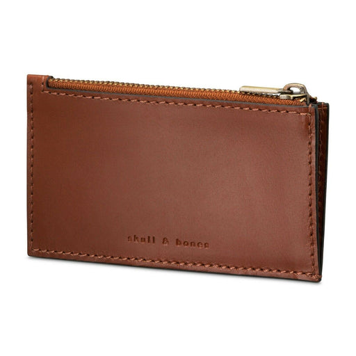 SKULL & BONES Zip Leather Card Case Wallet 100% Refined Genuine Saddle
