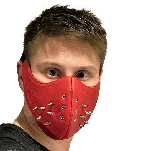 SMU Leather Mask High End Canadian Leather Studded Punk Mask Pinkish Red 1051 3