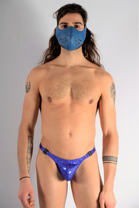 SMU Leather Masks Unisex Canadian Leather Studded Punk Mask Blue