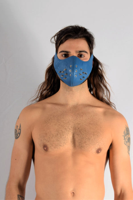 SMU Leather Masks Unisex Canadian Leather Studded Punk Mask Blue