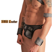 SMU Leather Shop Kit  Mask Collar Harness Jockstrap whip Grey  Fit 31-38