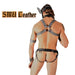 SMU Leather Shop Kit  Mask Collar Harness Jockstrap whip Grey  Fit 31-38