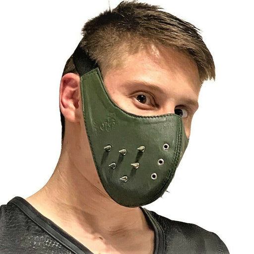 SMU Sexy Men Unisex Canadian Leather Stud Punk Mask Army Green 1051 3