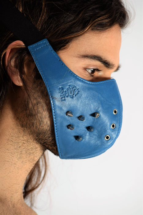 SMU Unisex Canadian Leather Studded Punk Mask  Blue 1051 Lea3