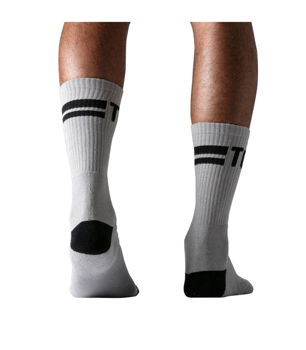 Sport Socks by TOF PARIS Cotton Cushioned Sol Mid Calf Sock Grey & Black 25