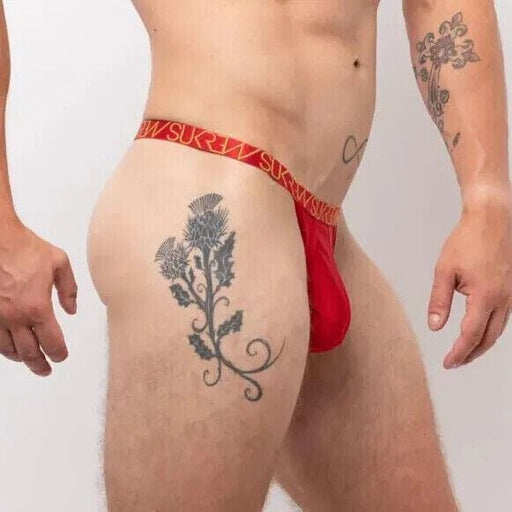 SUKREW Bubble Thongs Extra Stretch Cupping Pouch Shiny Red Ruby Thong 45