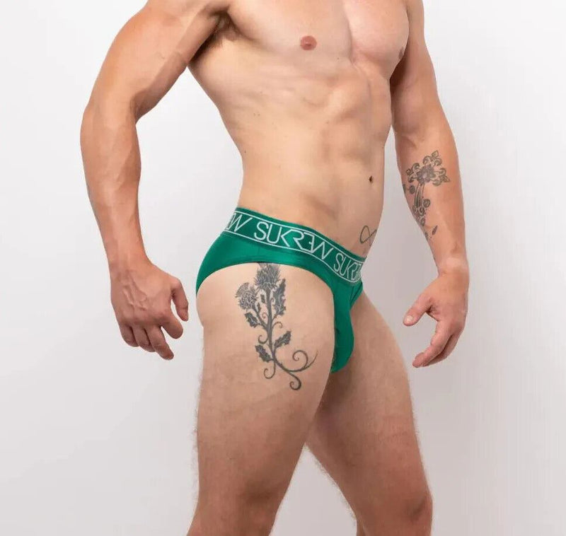 SUKREW Classic Brief High-Cut Contoured Pouch Shiny Green Emerald Briefs 35