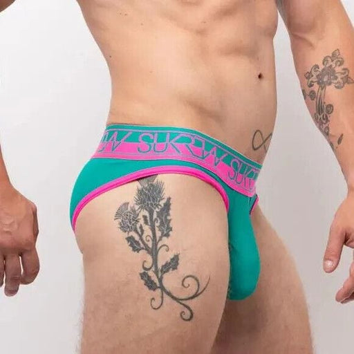 SUKREW Classic Briefs High-Cut Large Contoured Pouch Shiny Green & Pink Brief 47