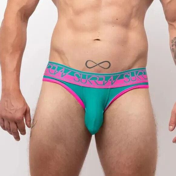 SUKREW Classic Briefs High-Cut Large Contoured Pouch Shiny Green & Pink Brief 47