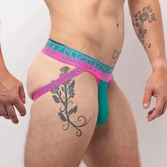 SUKREW Jockstrap Well-Balanced Large Pouch Branded Jock Pink/Green 43