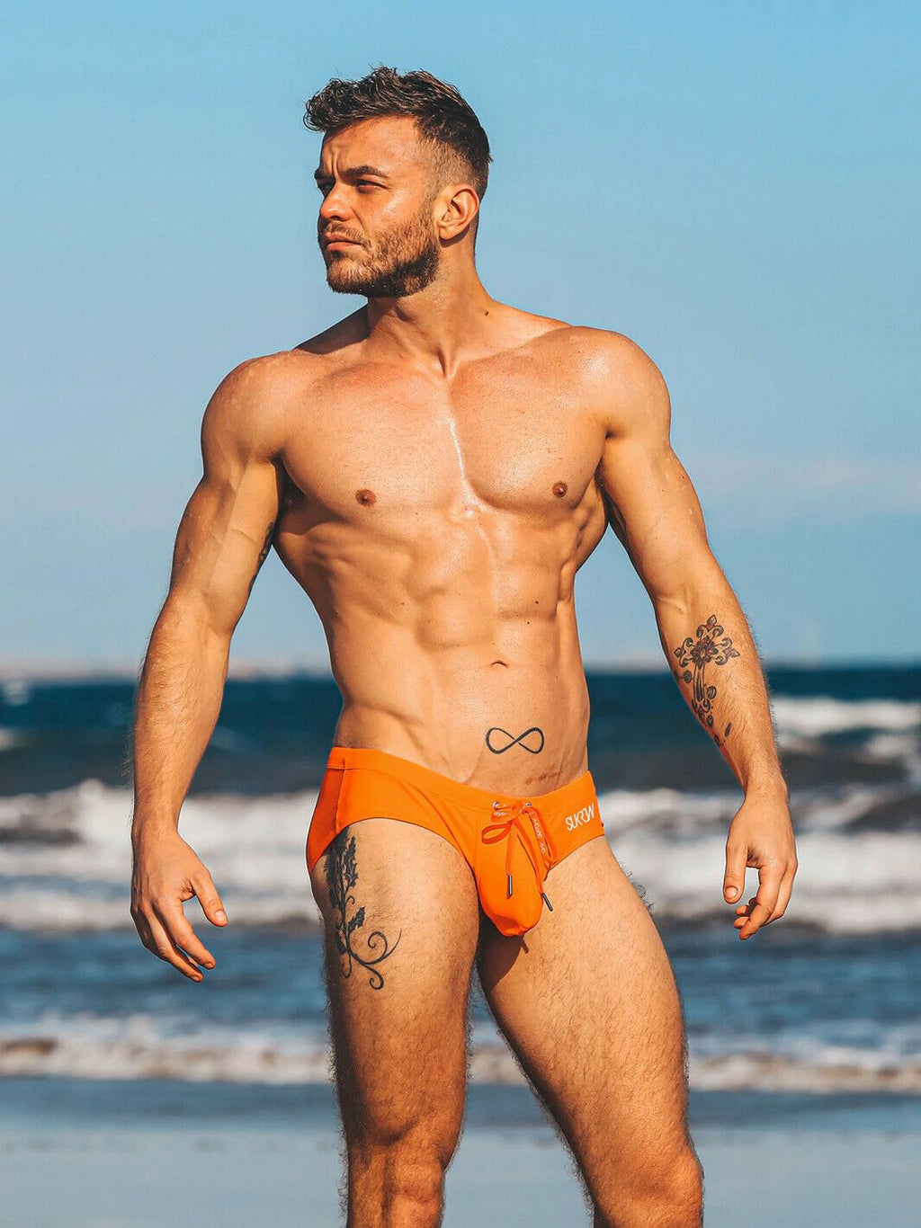 SUKREW Swim-Brief Torrent Low Rise Swimwear Stretch Contoured Pouch Tangerine 34