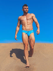 SUKREW Swim-Brief Torrent Low Rise Swimwear Stretchy Contoured Pouch Aqua 34