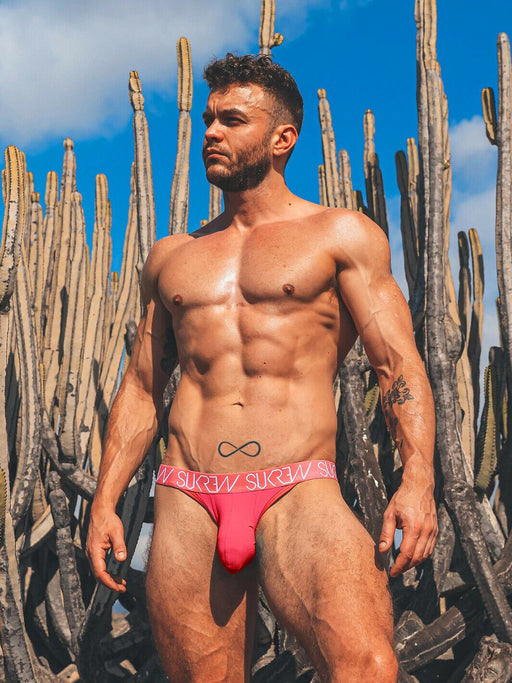 SUKREW Tanga Brief Unlined Large Contoured Pouch & Skimpy Back Tropical Pink 38
