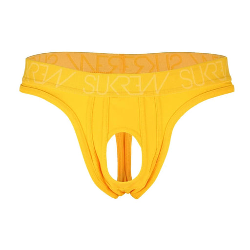 SUKREW U-Style Thongs Classic Open Front Hole Sexy Thong Yellow 10