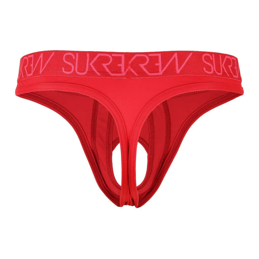 SUKREW U-Style Thongs Classic Oval Open Front Hole Sexy Thong Crimson Red 12