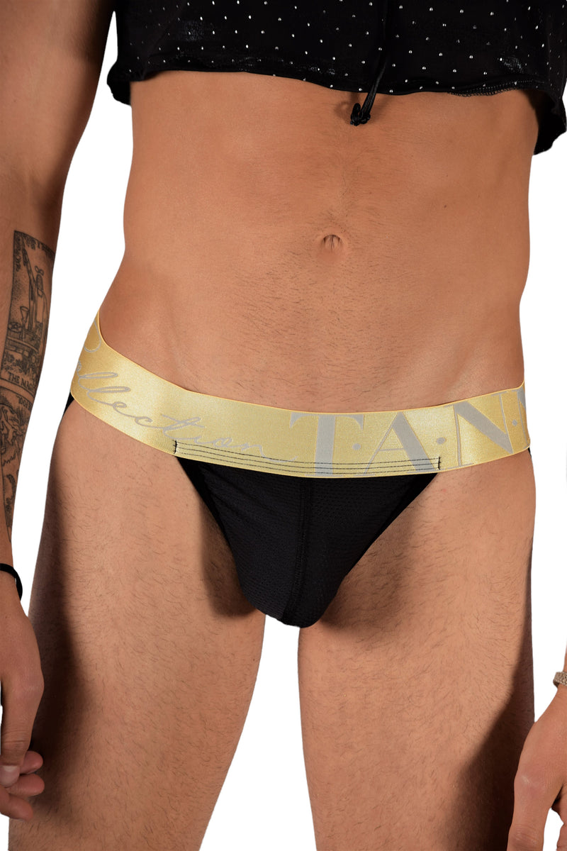 TANN MONTREAL Sexy Mesh Gold Elastic Waistband Jock Black 3