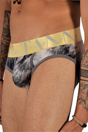 TANN MONTREAL Tie Dye Brief Metallic Gold Waistband Olive 4