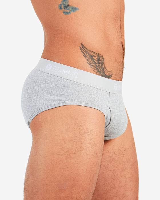 TEAMM8 Classic Brief Super Soft Fly Front Cotton Stretchy  Slip Grey Marle 14
